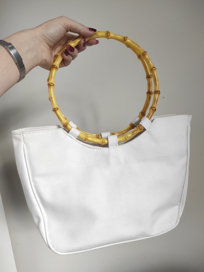 Beyaz İşlemeli Boncuklu Kadın Çanta el kol vintage - Görsel 3