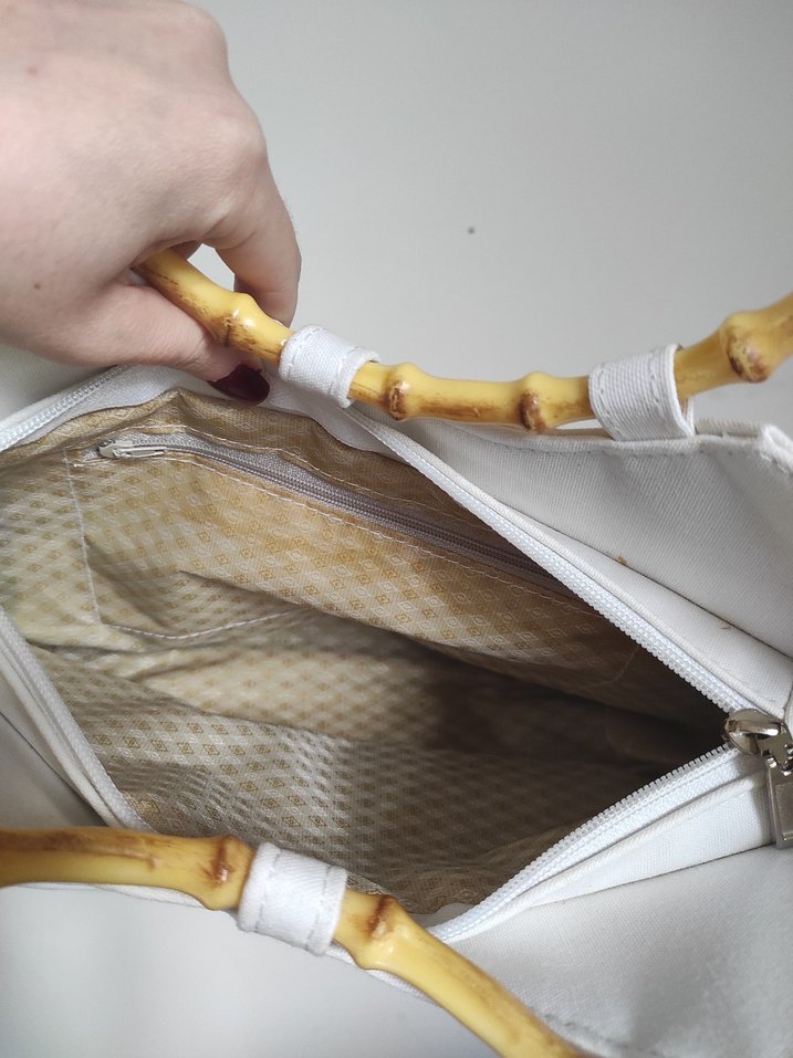 Beyaz İşlemeli Boncuklu Kadın Çanta el kol vintage - Görsel 5