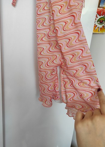 Pembe Bağlamalı şifon askılı elbise desenli - Görsel 6