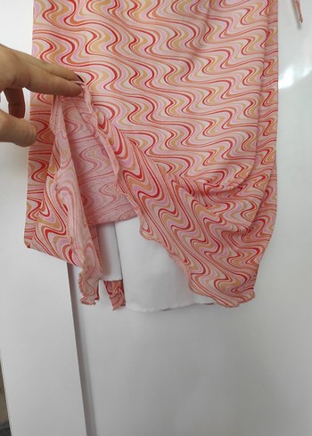 Pembe Bağlamalı şifon askılı elbise desenli - Görsel 7