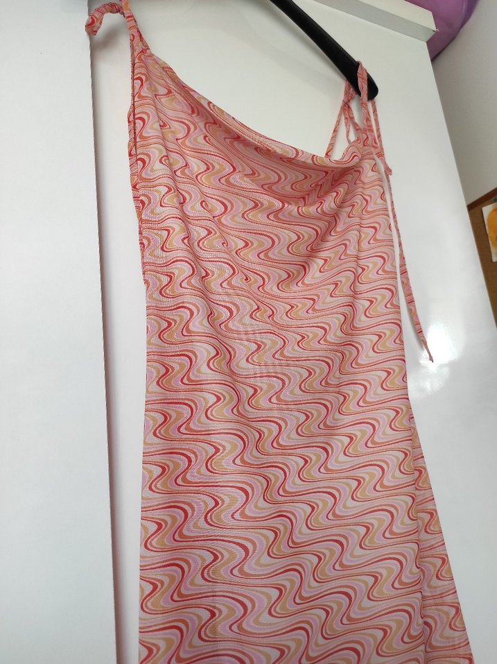 Pembe Bağlamalı şifon askılı elbise desenli - Görsel 4