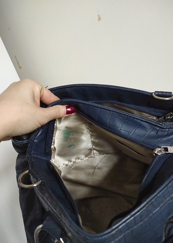 Lacivert Deri Desenli Kadın Çanta vintage y2k kol omuz - Görsel 4