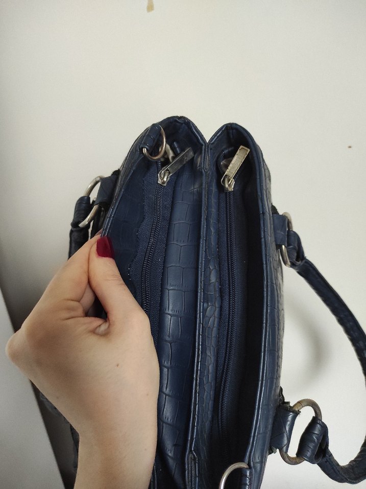 Lacivert Deri Desenli Kadın Çanta vintage y2k kol omuz - Görsel 5