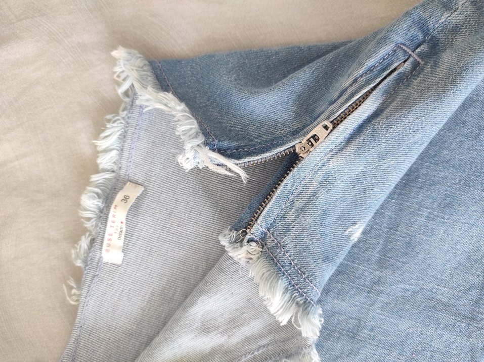 asimetrik kesim denim kot etek - Görsel 3