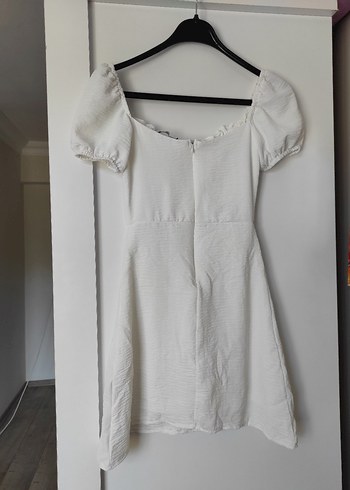 Beyaz mini prenses madonna yaka Elbise - Görsel 2