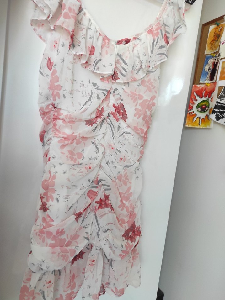 Çiçek Desenli Mini Fırfırlı Elbise - Görsel 3