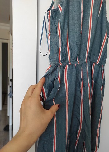 Çizgili Kumaşlı Kadın Tulum halter - Görsel 4