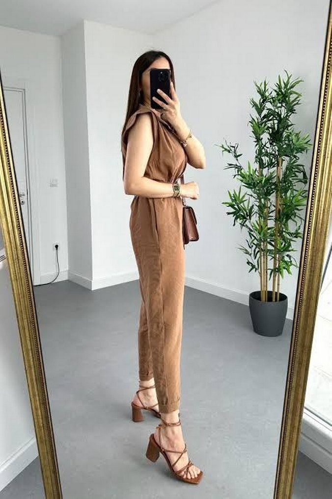 Kemerli Kahverengi Midi Tulum - Görsel 3