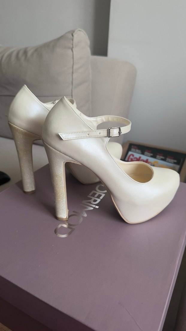 13cm gelin topuklu ayakkabı krem rengi - Görsel 2