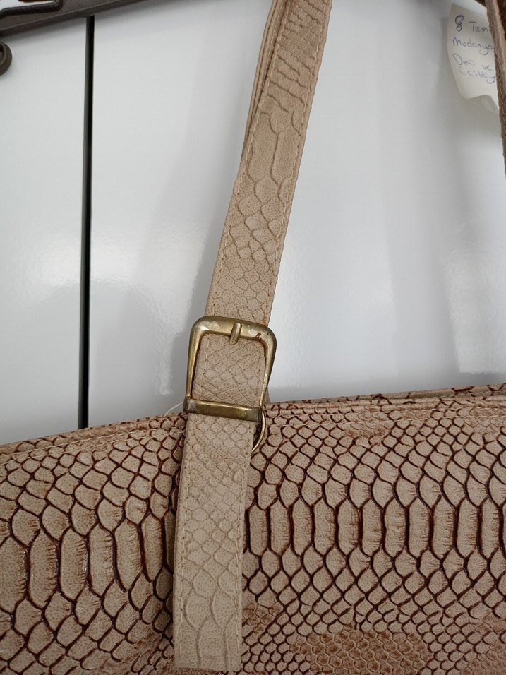 Kadın Deri Yılan Desenli Fermuarlı Çanta - Görsel 3