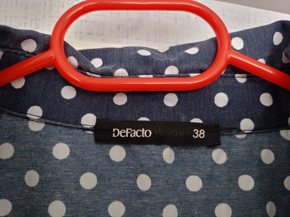 Lacivert Puantiyeli Uzun Düğmeli Elbise - Görsel 5