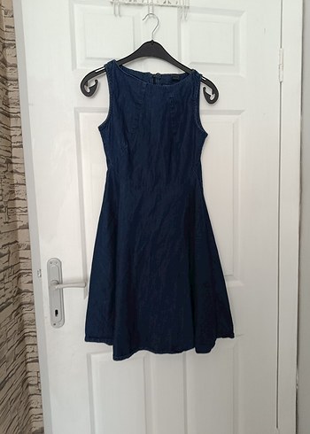 Lacivert V Yaka Midi Denim Elbise