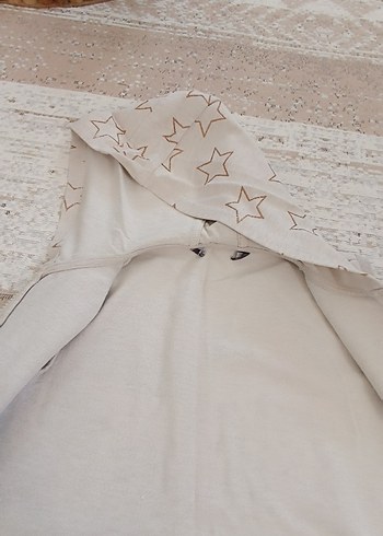 Kız Çocuk Kapüşonlu Yıldız Desenli Bej Yelek - Görsel 4