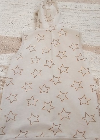 Kız Çocuk Kapüşonlu Yıldız Desenli Bej Yelek - Görsel 5