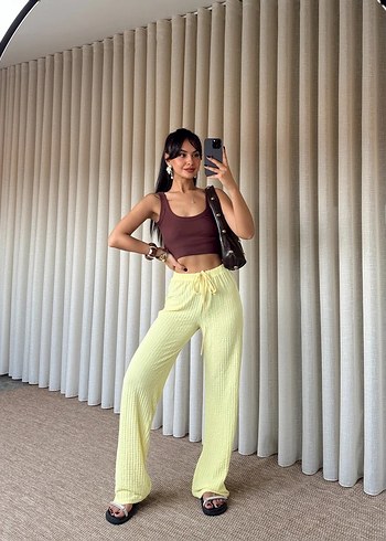 Zara Sarı Pantolon bürümcük (cepli)