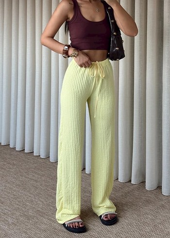 Zara Zara Sarı Pantolon bürümcük (cepli)