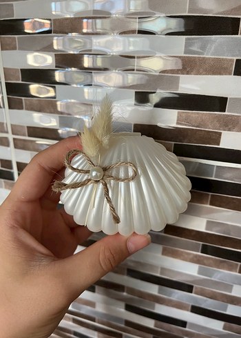 50 adet inci Detaylı Deniz Kabuğu Şeklinde Beyaz Mum