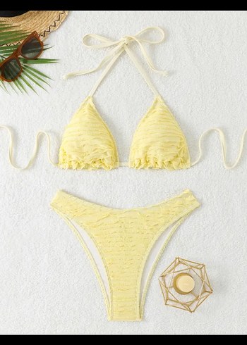 Sarı Dantel Detaylı Bohem Bikini