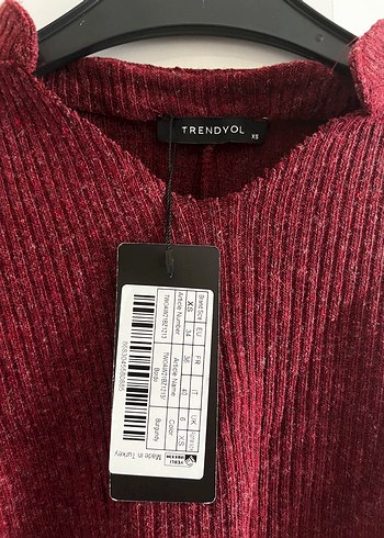 xs Beden Bordo Yünlü Yüksek Yakalı Kadın Kazak