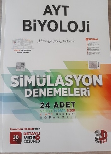 3D Yayınları ayt biyoloji branş denemeleri 24 adet 