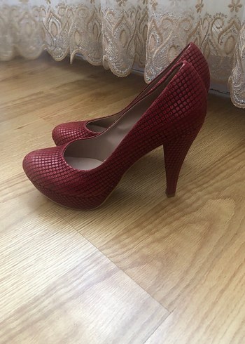Kırmızı Yılan Desenli Platform Topuklu Stiletto