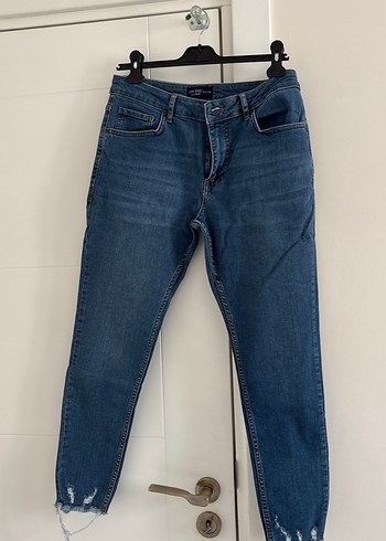 Kadın Mavi Bol Kesim Midi Denim Pantolon