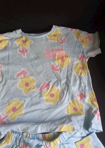 Zara Mavi Çiçek Desenli Kısa Kollu Mini Pijama Takımı