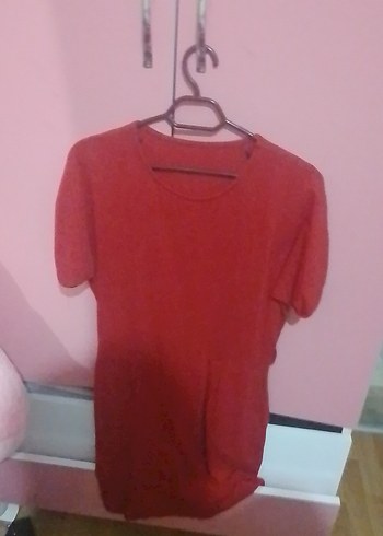Kırmızı Keten Midi Elbise