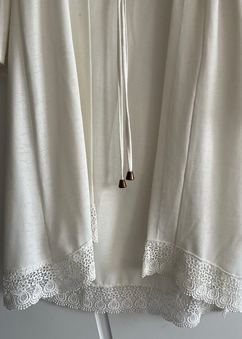 Uzun Kollu Beyaz Nakışlı Bohem Kadın hırka veya sabahlık - Görsel 2