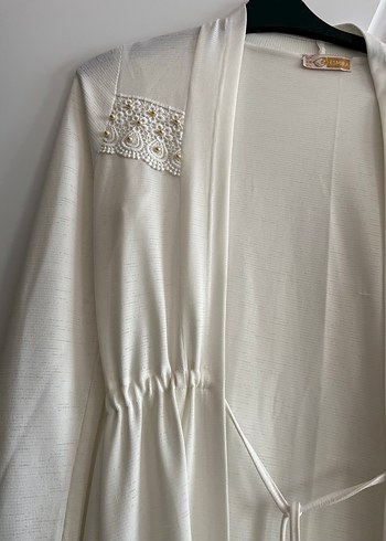 Uzun Kollu Beyaz Nakışlı Bohem Kadın hırka veya sabahlık - Görsel 3