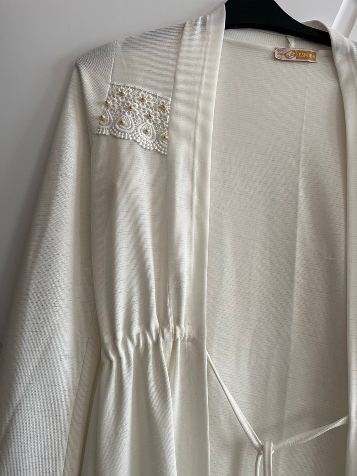 Uzun Kollu Beyaz Nakışlı Bohem Kadın hırka veya sabahlık - Görsel 3