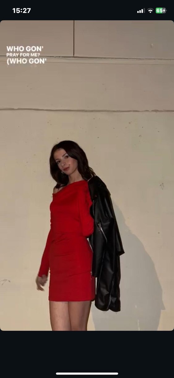 Kırmızı Drapeli Tek Omuz Mini Elbise - Görsel 2