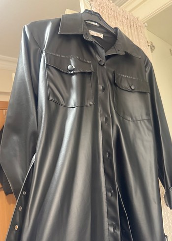 Kemerli Siyah Deri Kadın Ceket - Görsel 2