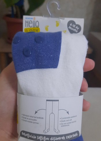 HelloBaby Hello Baby 6 12 Ay Mavi Beyaz Bebek Coraplari
