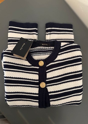 Massimo Dutti - Çizgili Kısa Triko Hırka - S