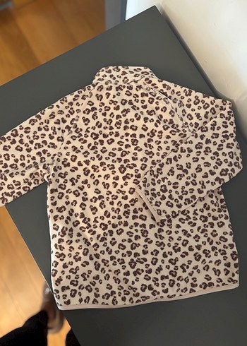 4 Yaş Beden Leopar Desenli Kahverengi Yumuşak Polar Fermuarlı Hırka