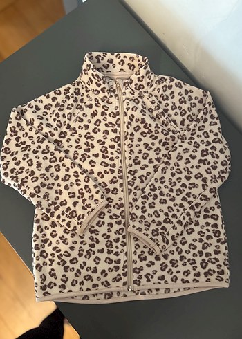 Leopar Desenli Kahverengi Yumuşak Polar Fermuarlı Hırka