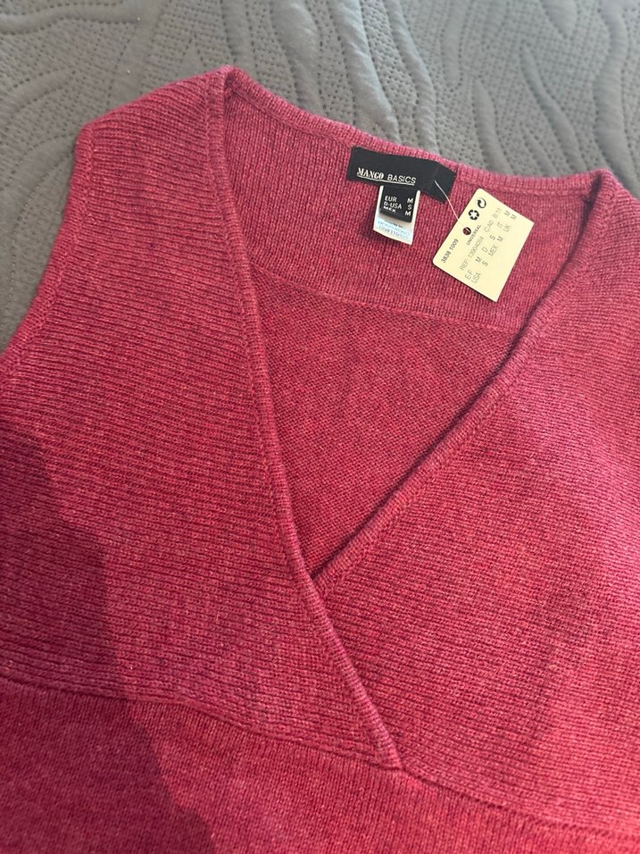 Mango Pembe V Yaka Örgü Kadın Süveter _M beden - Görsel 2