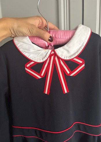 Uzun Kollu Lacivert - fiyonk detaylı Kız Çocuk Elbisesi -Jacadi - Görsel 4