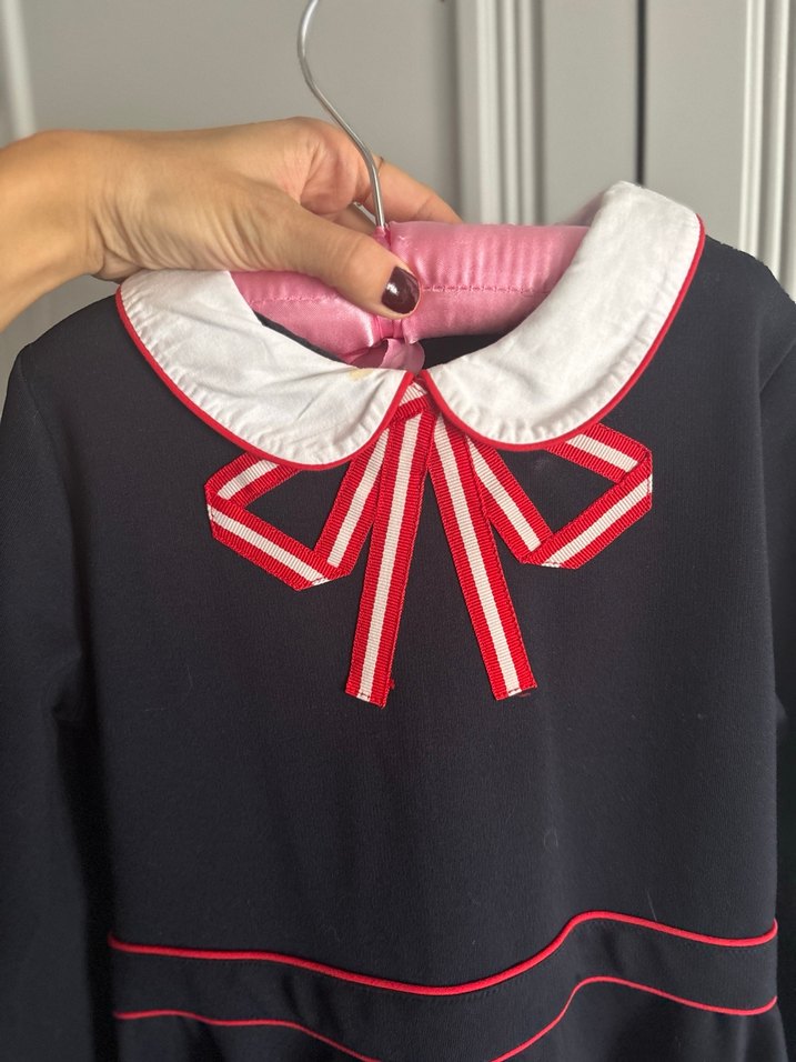 Uzun Kollu Lacivert - fiyonk detaylı Kız Çocuk Elbisesi -Jacadi - Görsel 4