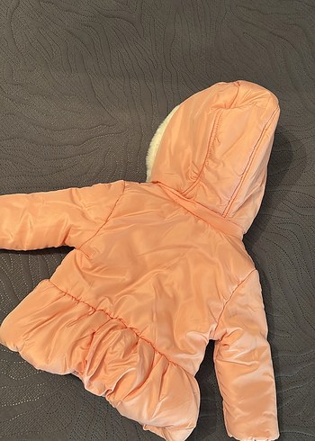 Kız Çocuk - Somon renk Kapüşonlu Kürklü Mont 9-12 ay - Görsel 3