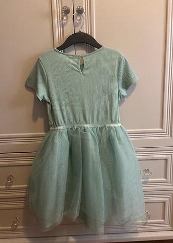 Kız Çocuk Turkuaz-Yeşil Tütülü Kısa Kollu Elbise - Görsel 2