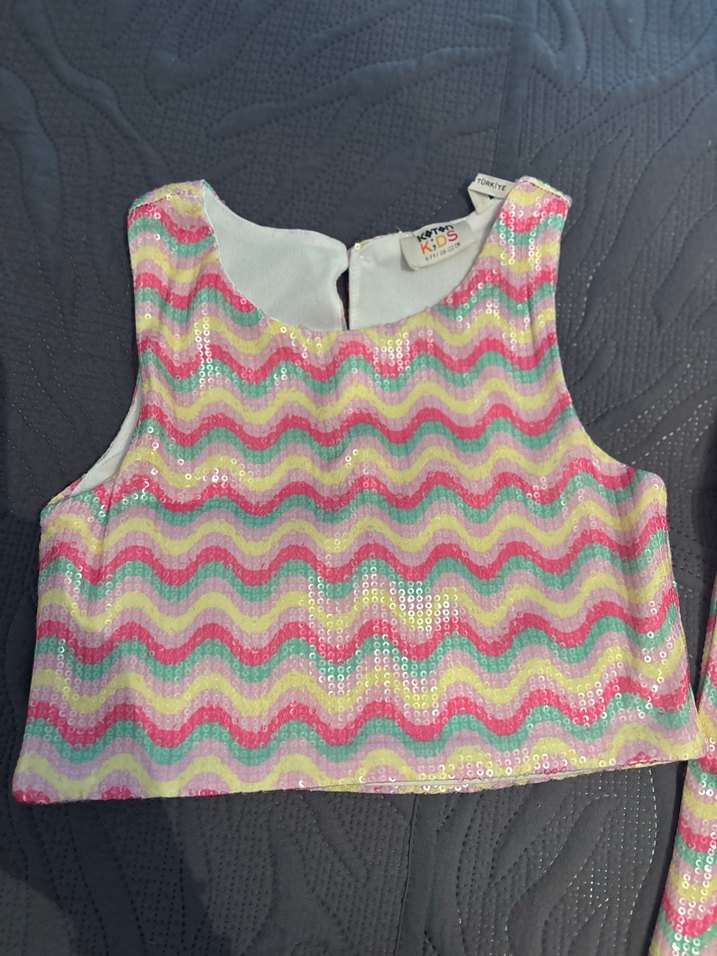 Kız Çocuk Çok Renkli payetli crop & pantolon takım - Görsel 2