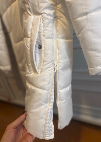 Kız Çocuk Beyaz Fermuarlı Midi Mont - 8 yaş - Görsel 3