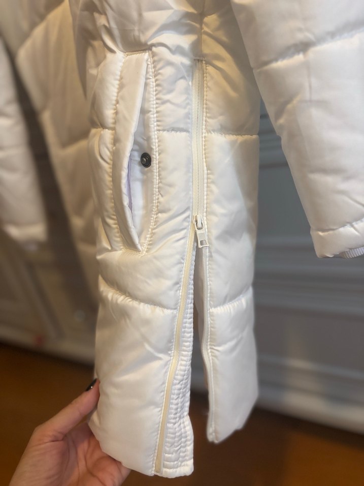 Kız Çocuk Beyaz Fermuarlı Midi Mont - 8 yaş - Görsel 3