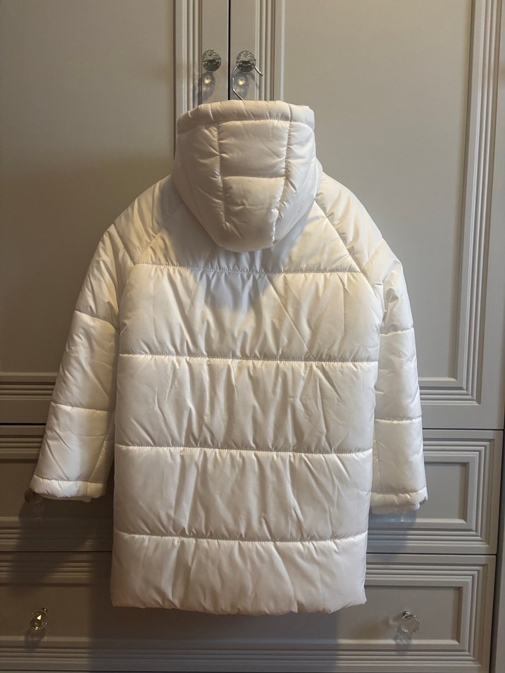 Kız Çocuk Beyaz Fermuarlı Midi Mont - 8 yaş - Görsel 2