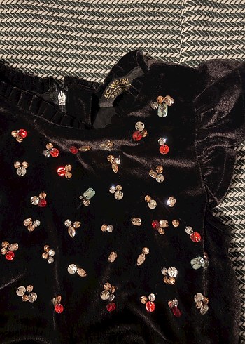 Siyah Kadife Renkli Taşlı çocuk abiye elbise - Görsel 2