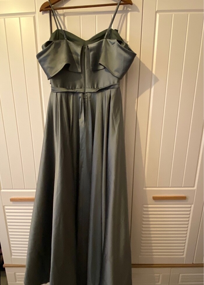 Kalın saten kumaş su yeşili abiye elbise - Görsel 5