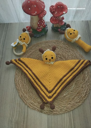 Sarı Örgü Diş Kaşıyıcı ve Çıngırak Seti uyku arkadası - Görsel 2