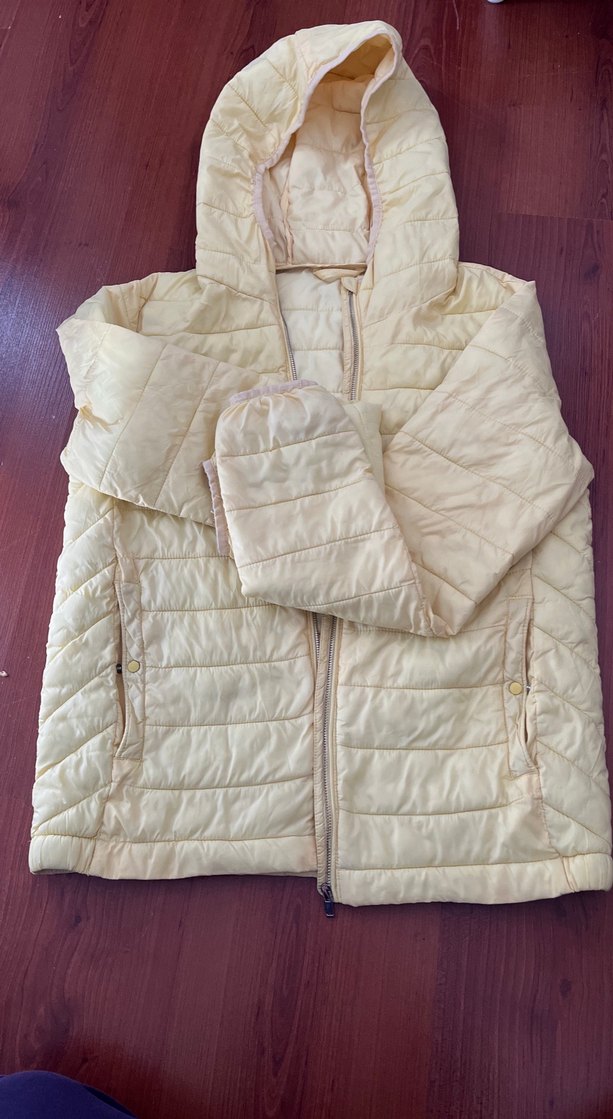 Kapüşonlu sarı Midi Kadın Mont - Görsel 3